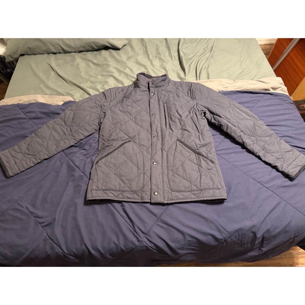 J.Crew Sussex Jacket Mens Medium Navy Blue Diamond Quilted Mock Neck Coat H0791
